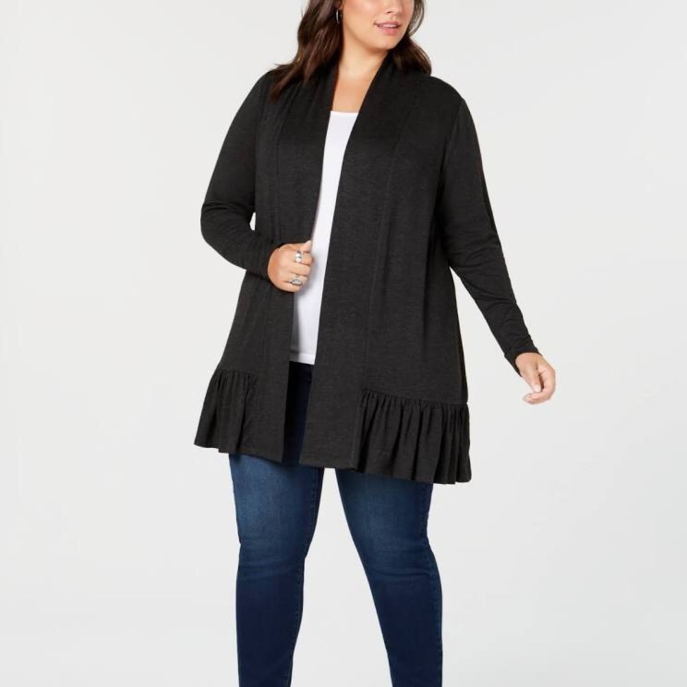 Belle by Plus Size Ruffle-Hem Long Cardigan - Picture 1 of 2